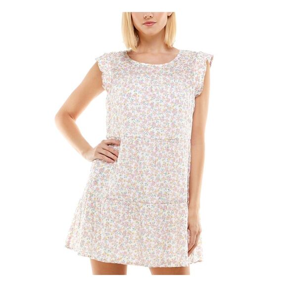 CRYSTAL DOLLS Womens Ivory Button Back Closure Short Dress S - Picture 1 of 4